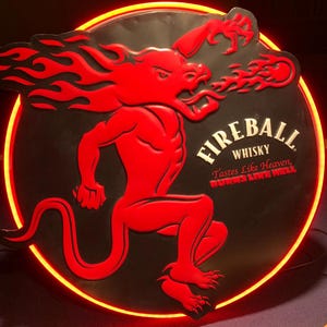 Fireball whisky, Metal sign, Comes with a Neon sign frame U pick the Color, Garage, Games Room, Man Cave, Gift, Bar, image 6
