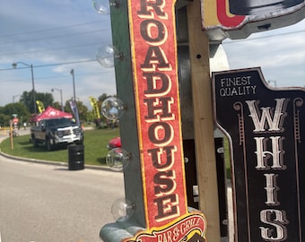 Roadhouse, Harley, Indian,  Metal double sided Marquee LED Wall Sign, Garage, Patio, Bar, Games Room, Man Cave, She Shack, Gift, Neon Sign