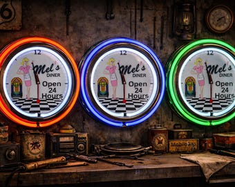 Custom Neon Wall Clock 16” with Double Neon Personalized with Your Art, Photo or Logo, Unique Lighted Gift for Home Garage Man Cave