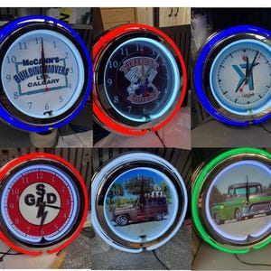 Custom, Personalized, Neon Clock or Neon Sign with your picture&#39;s, logo, vintage style, Garage, bar, gift, real glass neon