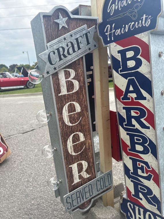 Craft Beer, Metal Double Sided Marquee LED Wall Sign, Garage  NEW Craft Beer Served Cold Metal and Wood LED Marquee Sign main image 0