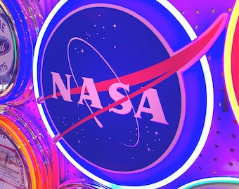 NASA  meatball, Metal sign, Comes with a Neon sign frame U pick the Color, Garage, Games Room, Man Cave, Gift, Bar, American Made