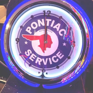 Pontiac Garage, vintage style, Garage , 16&quot; Double Neon clock, games room, bar, dinner, patio, gift,  real glass neon