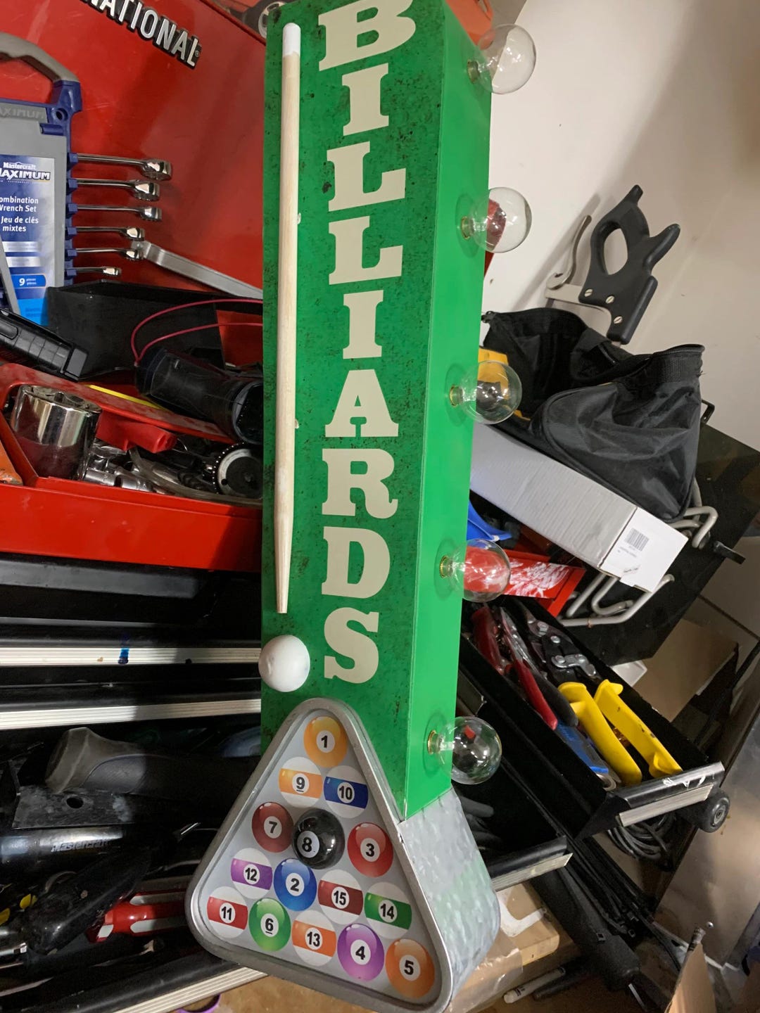 Billiards, Metal Double Sided Marquee LED Wall Sign, Garage, Patio, Bar ...