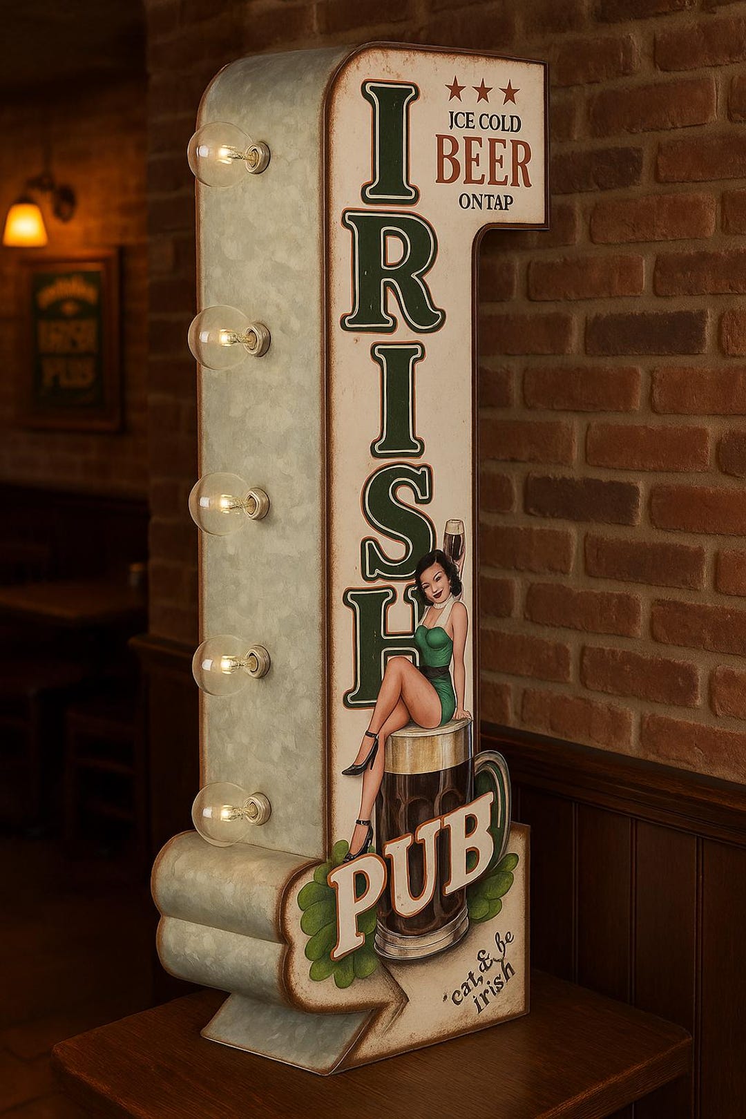 Irish Pub Pinup Girl, Billiards, Metal Double Sided Marquee LED Wall ...
