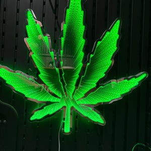 Marijuana Leaf Infinity Mirror LED sign, weed, pot,  Garage, Games Room, Man Cave, Gift, Bar, Size Large 24" by 22" inches