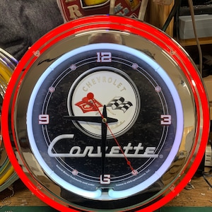 Corvette Original, vintage style, Garage , 16&quot; Double Neon clock, games room, bar, dinner, patio, gift,  real glass neon