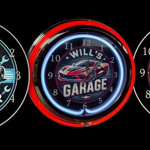 Customized Neon Sign Garage Clock HOT ROD, Personalized Automotive Garage Neon Clock, Gift.