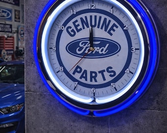 Ford, Mustang, Neon Wall Clock 16” with Double Neon, Oil, Garage, Decor, Man Cave, Games Room Bar, Diner, Patio, Classic, Gift