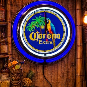 Corona Extra, bierneon wandklok 16" met dubbel neonlicht, olie, garage, decor, man Cave, speelkamerbar, diner, terras, klassiek, cadeau, tikibar