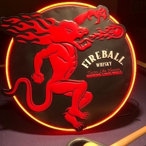 Fireball whisky, Metal sign, Comes with a Neon sign frame U pick the Color, Garage, Games Room, Man Cave, Gift, Bar, image 1