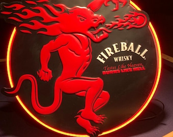 Fireball whisky, Metal sign, Comes with a Neon sign frame U pick the Color, Garage, Games Room, Man Cave, Gift, Bar,
