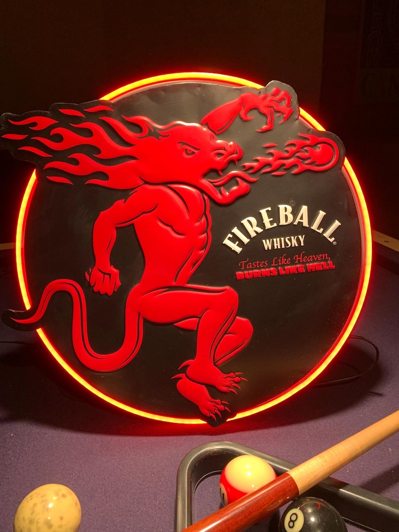 Fireball whisky, Metal sign, Comes with a Neon sign frame U pick the Color, Garage, Games Room, Man Cave, Gift, Bar, image 1