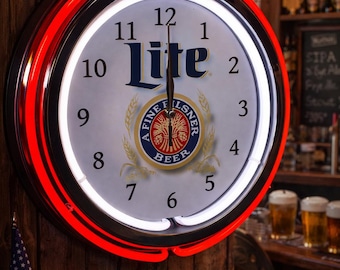 Miller Lite Blue Double Neon Bar Clock, Man Cave Decor - Etsy