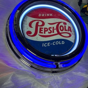 Pepsi cola ,  vintage style, Garage , 16&quot; Double Neon sign, games room, bar, dinner, patio, gift,  real glass neon