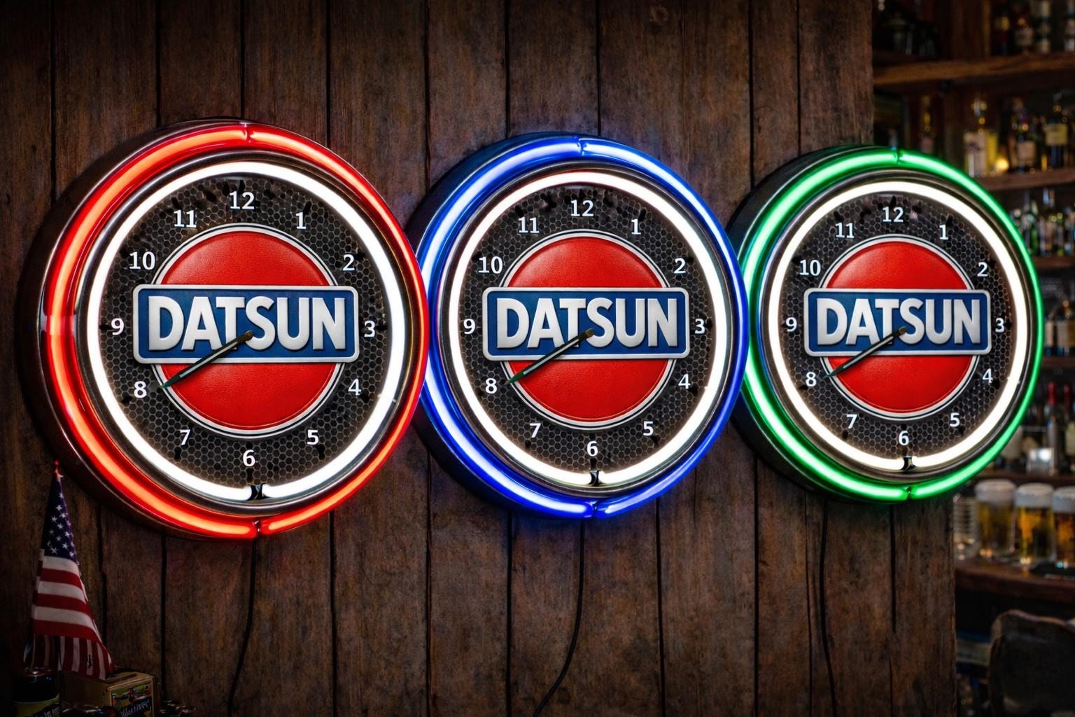 Datsun, Neon Wall Clock 16” With Double Neon, Oil, Garage, Decor