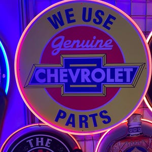 Genuine Chevrolet, Huge Metal sign, Comes with a Neon sign frame U pick the Color, Garage, Games Room, Man Cave, Gift, Bar, American Made