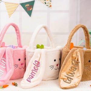 Personalisierter Plüsch-Osterkorb für Kinder, gestickter Name-Ostereimer, Hasenkorb mit Namen, benutzerdefinierte Ostertasche, Ostergeschenk für Mädchen und Jungen