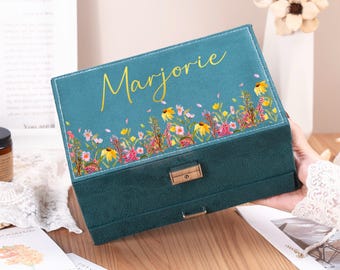 Personalized Jewelry Storage Organizer, Custom Velvet Jewelry Box With Drawer, Women Large Jewelry Organizers