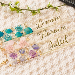 Personalised Flower Bookmark, Resin Floral Bookmark, Real Flower Name Bookmark,Handmade Pressed Floral and Glitter Bookmarks,Book Lover Gift