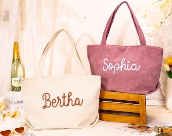 Custom Corduroy Tote, Embroidered Corduroy Bag, Everyday Essential & Weekender, Bridesmaid Gift for Her