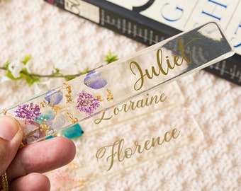 Personalisiertes Harz Lesezeichen: Echte gepresste Blumen Lesezeichen, Geschenk für Buchliebhaber