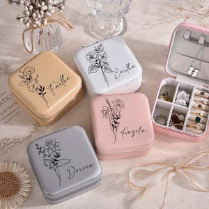 Personalized Leather Jewelry Travel Case: Birth Flower Gift