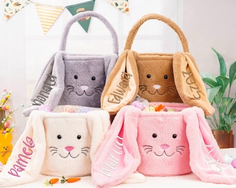 Canasta de conejito de Pascua con nombre bordado: Bolsa de peluche personalizada