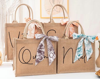Borsa tote personalizzata in tela di iuta per damigelle d'onore: regalo per la festa nuziale