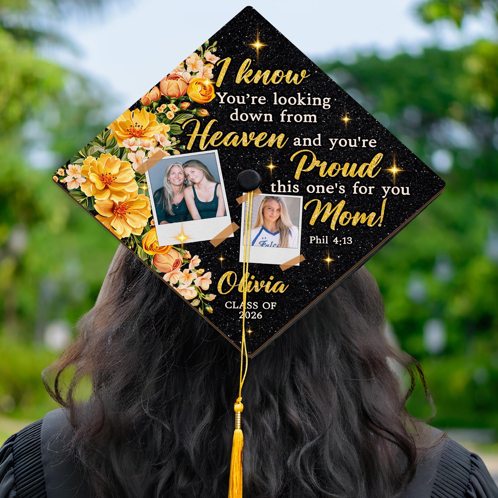 Personalized Graduation Cap Topper Memorial Mom in Heaven, Custom Photo ...
