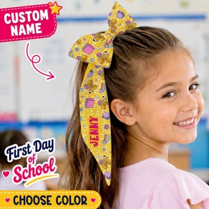 Personalized Back to School Satin Hair Scarf, Custom Name School Hair Bow, Teacher Gift, Kindergarten Gift, Girl Hair Accessory