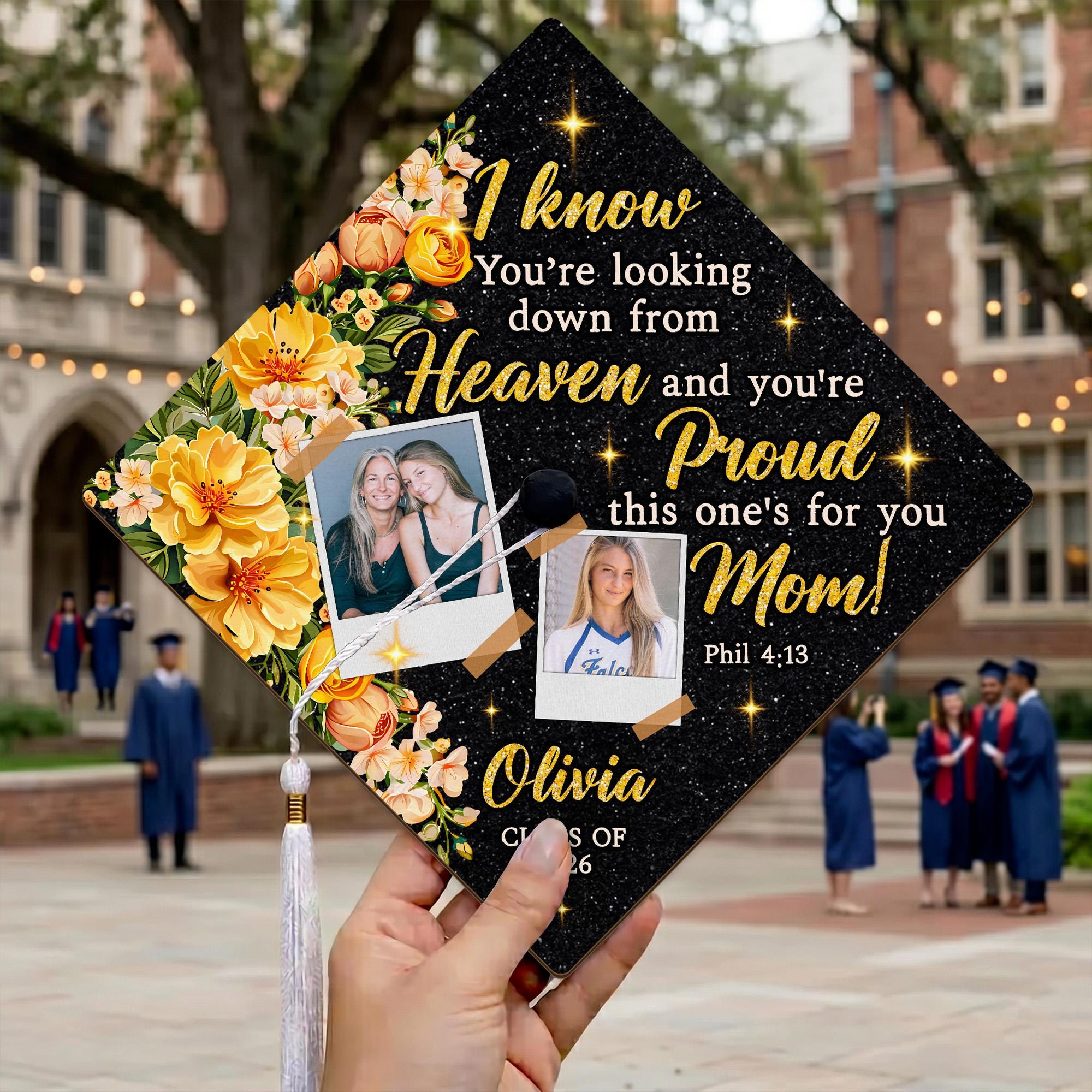 Personalized Graduation Cap Topper Memorial Mom in Heaven, Custom Photo ...