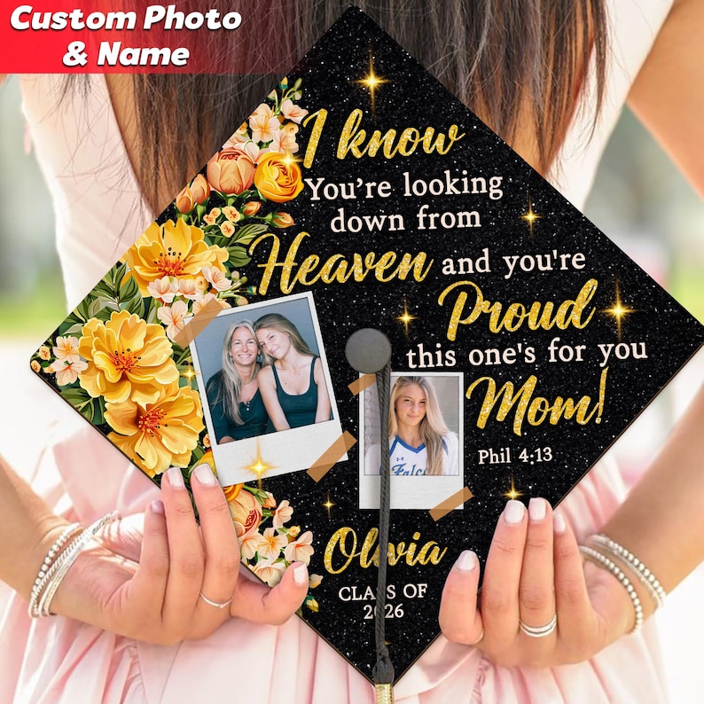 Memorial Graduation Topper Personalized Graduation Cap Topper Memorial Mom in Heaven, Custom Photo ...