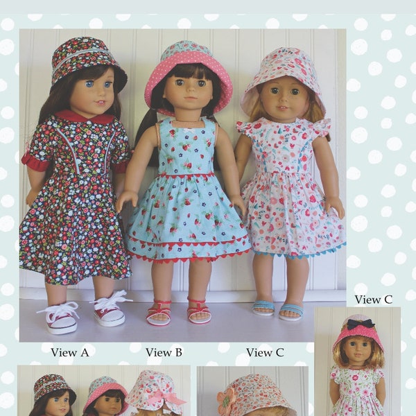 Bucket Hats Sewing Pattern for 18" Dolls 3 variations 18 inch Doll Clothes Pattern Fits Dolls such as American Girl®