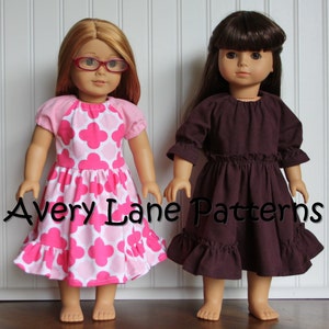18 inch doll clothing pattern Gwen Dress short and 3/4 sleeves 18 doll clothes Modern Sewing Pattern PDF image 1