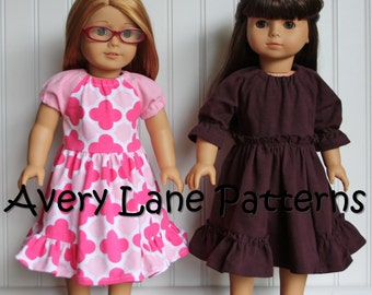 18 inch doll clothing pattern  Gwen Dress short and 3/4 sleeves 18" doll clothes Modern Sewing Pattern  PDF