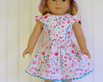 Sample Sale 18 inch Doll Dress Summer Frolic from Doll Dress Boutique with Matching Hat