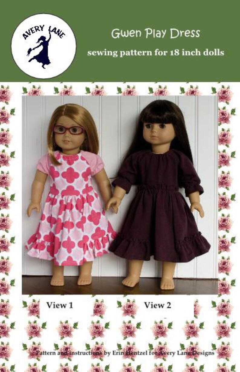 18 inch doll clothing pattern Gwen Dress short and 3/4 sleeves 18 doll clothes Modern Sewing Pattern PDF image 2