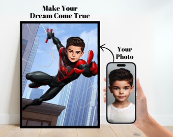 Retrato personalizado do super-herói do Homem-Aranha, retrato personalizado do Homem-Aranha, aniversário do Homem-Aranha de Miles Morales, cenário do Homem-Aranha, presente do Homem-Aranha por