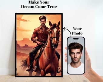 Personalized Cowboy Portrait,Custom Western Portrait,Cowboy Portrait Gift,Gift For Boyfriend,Gift For Husband,Gift For Father,Gift For Him
