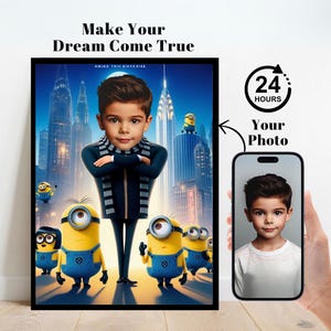 Personalisierte Minions Portrait, benutzerdefinierte Minions Portrait, Minions Geburtstagseinladung, Minions Geburtstag Kulisse, Minions Geschenk, Geschenk für Kinder, Gru