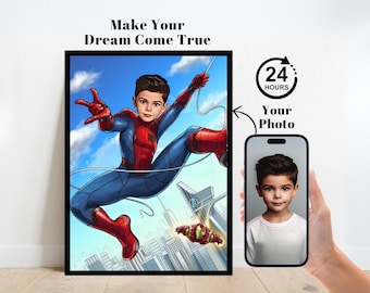 Personalized Spiderman Superhero Portrait,Custom Spiderman Portrait,Spiderman Backdrop,Spiderman Birthday,Spiderman Invitation,Spidermn Gift