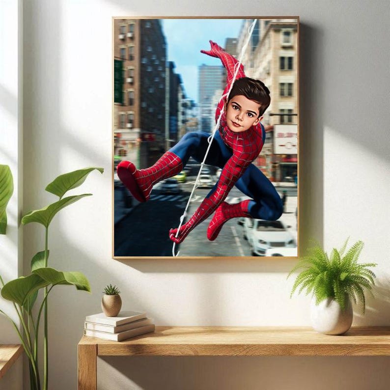Personligt Spider-Man superhjälteporträtt, anpassat Spiderman-porträtt, Miles Morales Spiderman-födelsedag, Spider-Man-bakgrund, Spider-Man-present bild 9