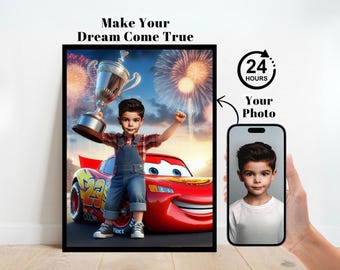 Personligt McQueen-porträtt, Anpassade bilar-porträtt, McQueen-födelsedagsinbjudan, McQueen-födelsedagsbakgrund, McQueen-födelsedagsfestpresent, Bilar