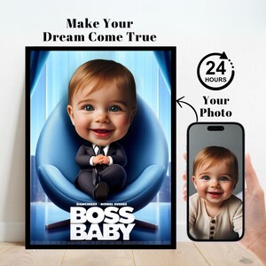 Personalisierte Boss Baby Porträt, Boss Ba von Geburtstag Hintergrund, Boss Baby Geburtstagseinladungskarte, Boss Baby Geschenk, benutzerdefinierte Kulisse, Geschenk für Baby