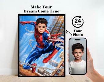 Personalized Spiderman Superhero Portrait,Custom Spiderman Portrait,Spiderman Backdrop,Spiderman Birthday,Spiderman Invitation,Spidermn Gift