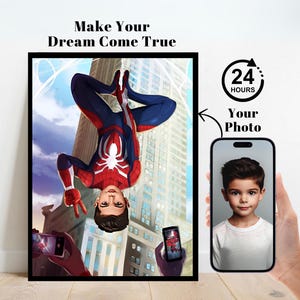 Personalized Spiderman Superhero Portrait,Custom Spiderman Portrait,Spiderman Backdrop,Spiderman Birthday,Spiderman Invitation,Spidermn Gift image 1