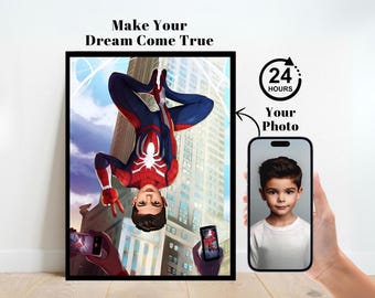 Personalized Spiderman Superhero Portrait,Custom Spiderman Portrait,Spiderman Backdrop,Spiderman Birthday,Spiderman Invitation,Spidermn Gift