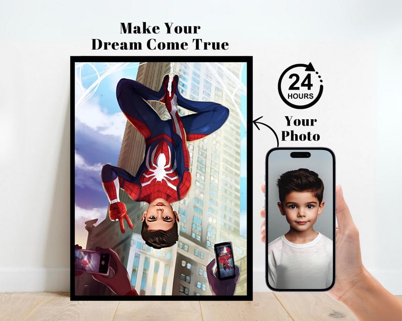 Personalized Spiderman Superhero Portrait,Custom Spiderman Portrait,Spiderman Backdrop,Spiderman Birthday,Spiderman Invitation,Spidermn Gift image 1