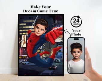 Personalized Spiderman Superhero Portrait,Custom Spiderman Portrait,Spiderman Backdrop,Spiderman Birthday,Spiderman Invitation,Spidermn Gift